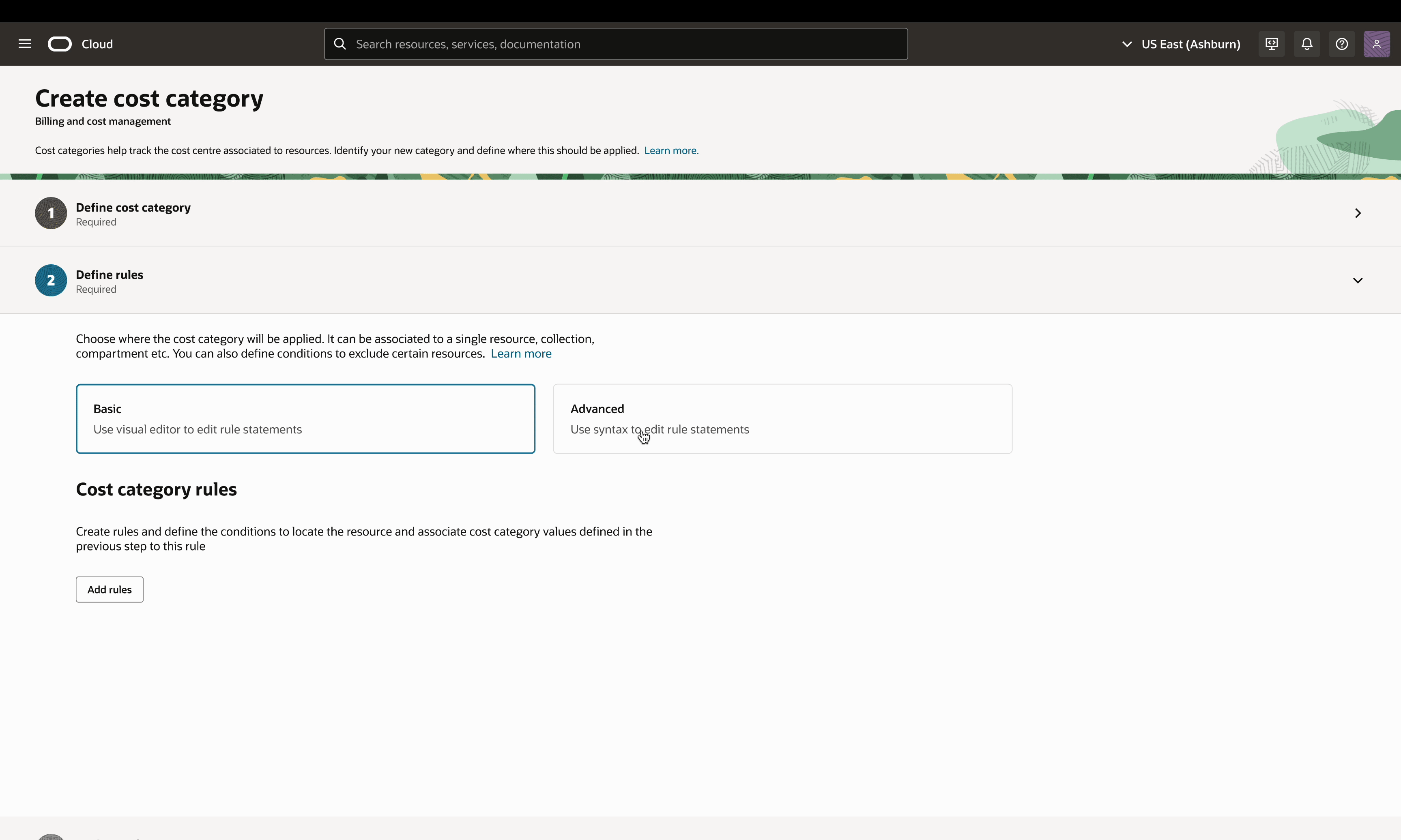 Create cost category flow, manual rule creation